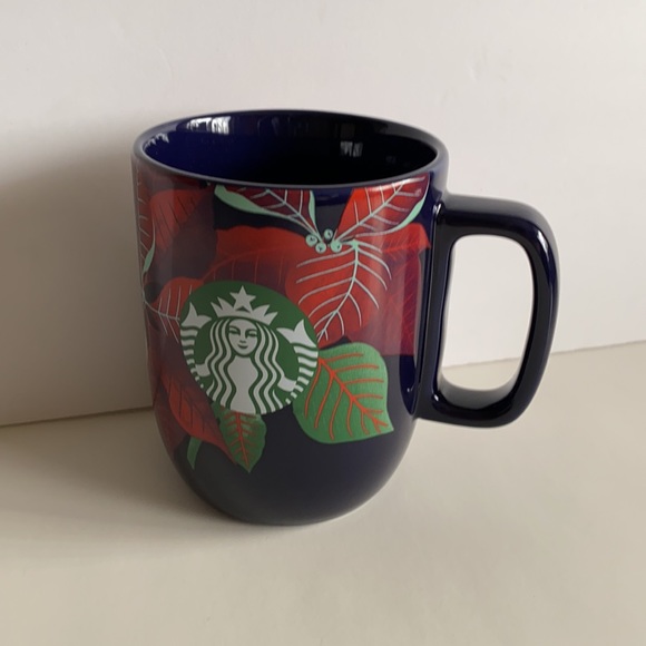 Starbucks Limited Edition 2020 Navy Poinsettia Christmas Holiday 2 Mugs 12oz - Picture 7 of 7
